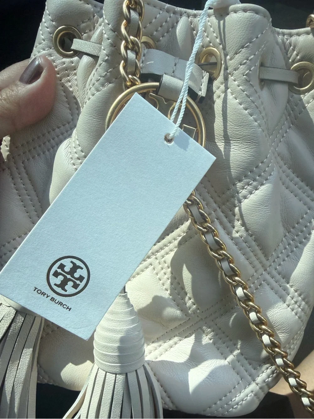 NEW Tory Burch Soft Fleming Cream Leather Mini Bucket/Crossbody Bag/Shoulder Bag